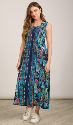 Mudflower Sleeveless Tropical Print Summer Dress